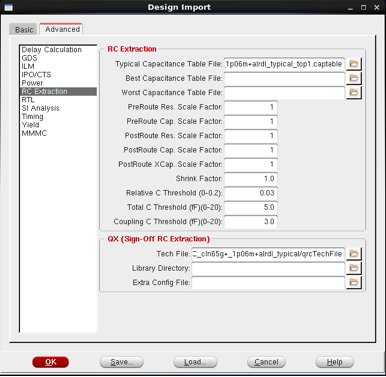 Fig 04. Import Design Advanced tab – RC Extraction