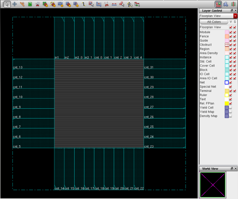 Fig 05. Import Design – floorplan view in GUI after loading the synthesized netlist.