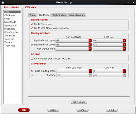 Fig. 20. Mode Setup – CTS ‘Route/EM’