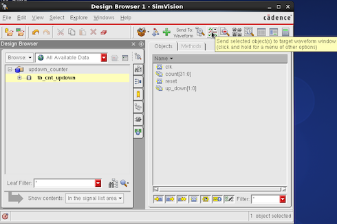 Fig. 7. Design browser and toWaveform in SimVision